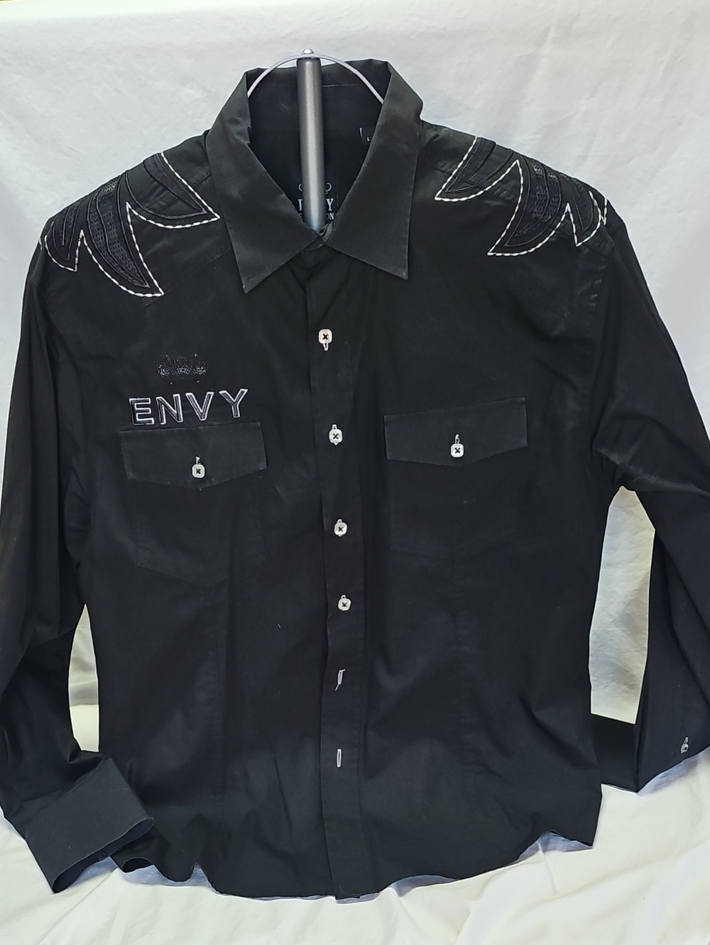 Envy Evolution Black Embroidered Long Sleve Button-Up Shirt